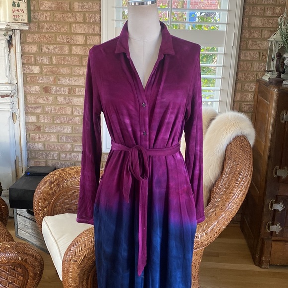 ADYSON PARKER TIE DYE PLUM TART COMBO BELTED DRESS 3X NEW - Picture 2 of 11